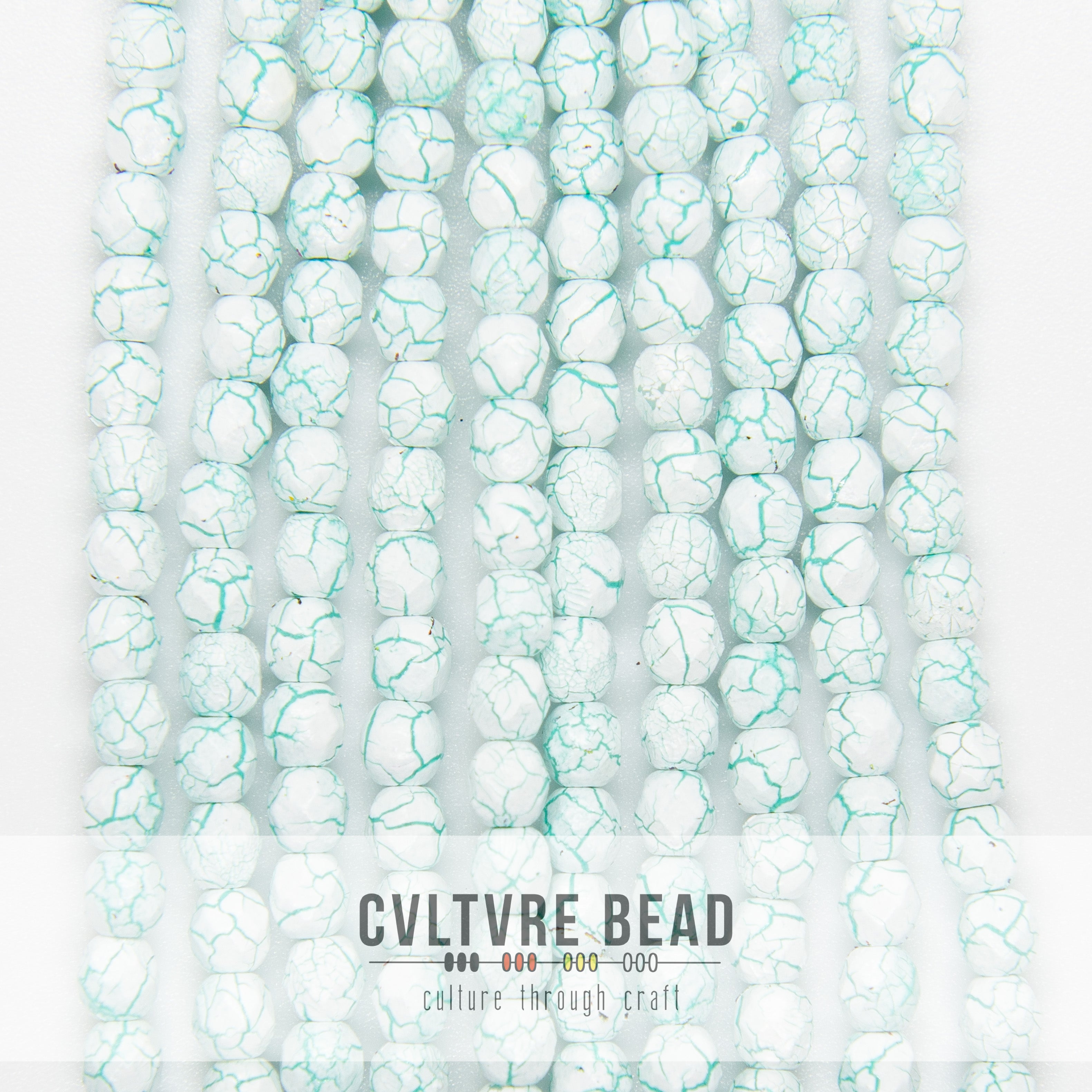 Ionic White/Green - Czech Fire polished Beads - 4mm